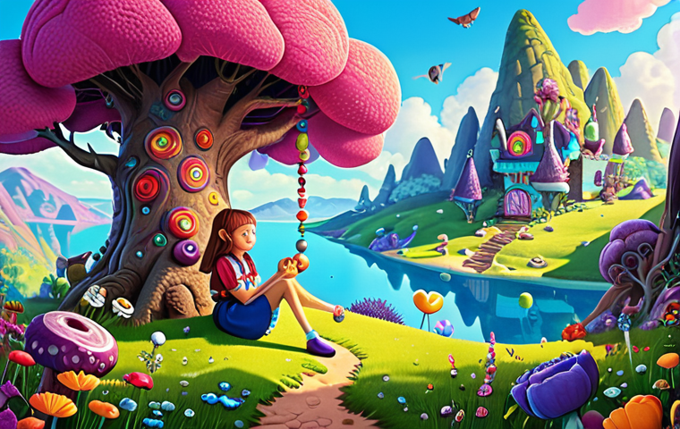 **Heejini's Enchanting World:** A vibrant and colorful illustration inspired by Heejini's art style, featuring whimsical characters in a magical landscape. Focus on capturing the sweetness and imaginative quality of her visual storytelling. *Emphasis on bright colors and intricate details.*
