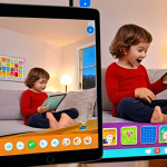 **Prompt:** A cozy, brightly lit French-style living room. A child, aged 6-8, sits comfortably, completely engrossed in a tablet or a large screen. On the screen, a friendly, enthusiastic independent content creator (implied to be an adult, could be a woman or man) is directly engaging with the child, perhaps demonstrating a simple science experiment or a creative craft project. The scene emphasizes warmth, authenticity, and a personal connection between the child and the digital content, reflecting the shift from impersonal large studios to home-based, approachable creators. Subtle elements of toys and child-friendly decor fill the room. High detail, vibrant colors, soft lighting.