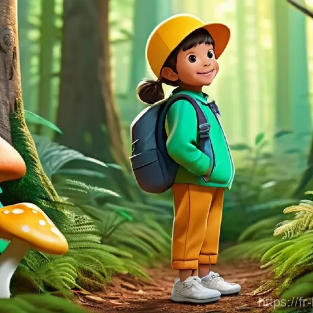 헤이지니 콘텐츠의 비주얼 기법 - **Prompt 1: Cheerful Forest Explorer**
    "A happy and curious cartoon child, approximately 7 years...