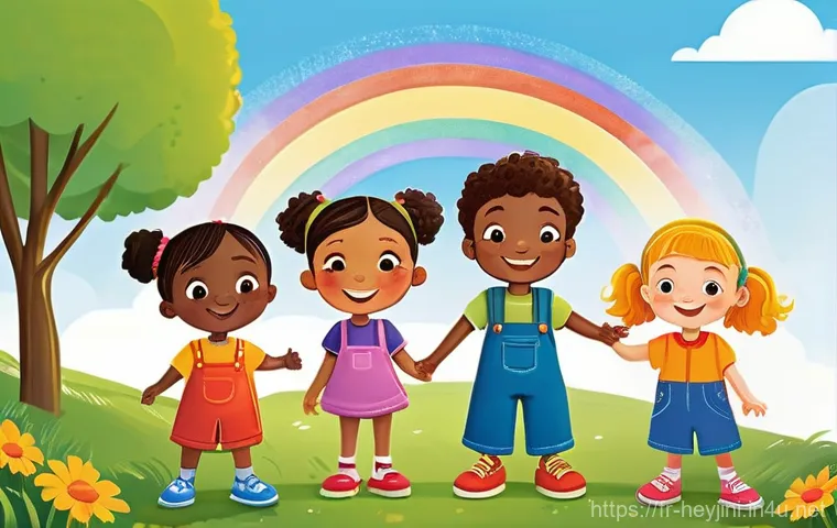 헤이지니 콘텐츠의 비주얼 기법 - **Prompt 1: Cheerful Forest Explorer**
    "A happy and curious cartoon child, approximately 7 years...