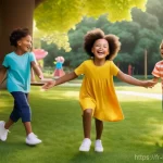 헤이지니 콘텐츠의 해외 진출 - **Prompt 1: Universal Joy and Friendship in a Vibrant Animated World**
    A group of happy, diverse...