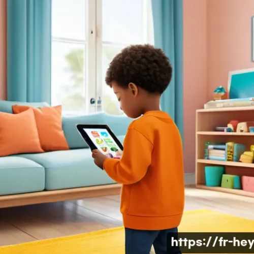 헤이지니의 공식 애플리케이션 - A bright and colorful children&rsquo;s app interface on a tablet screen, featuring large, easy-to-recogniz...